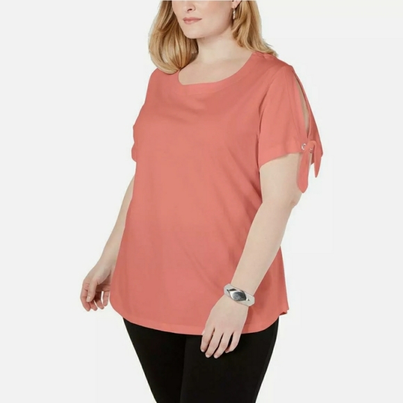 KAREN SCOTT Womens Plus 0X Solid Coral - Picture 1 of 13